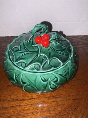 Lefton Christmas Holy Berry Candy Sauce Dish Ceramic Vintage Japan